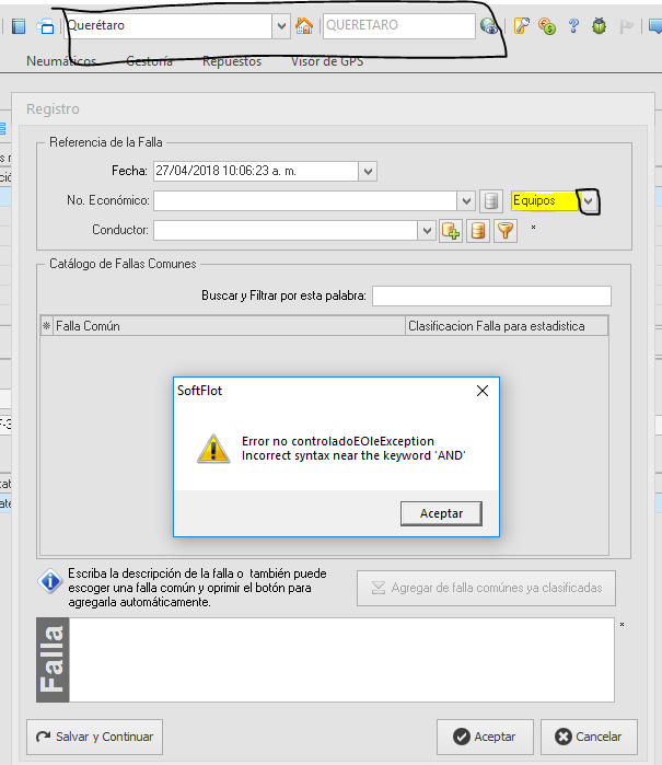 Orden de servicio a equipo especial